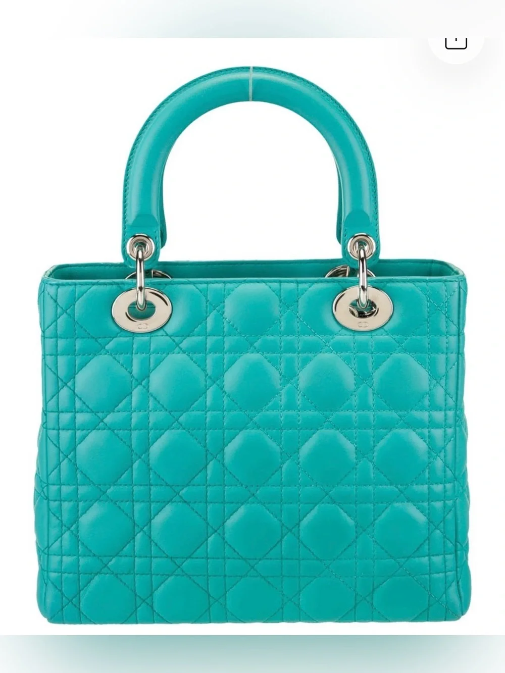 🩵100%Authentic Dior Lady Dior medium model handbag in turquoise leather cannage🩵